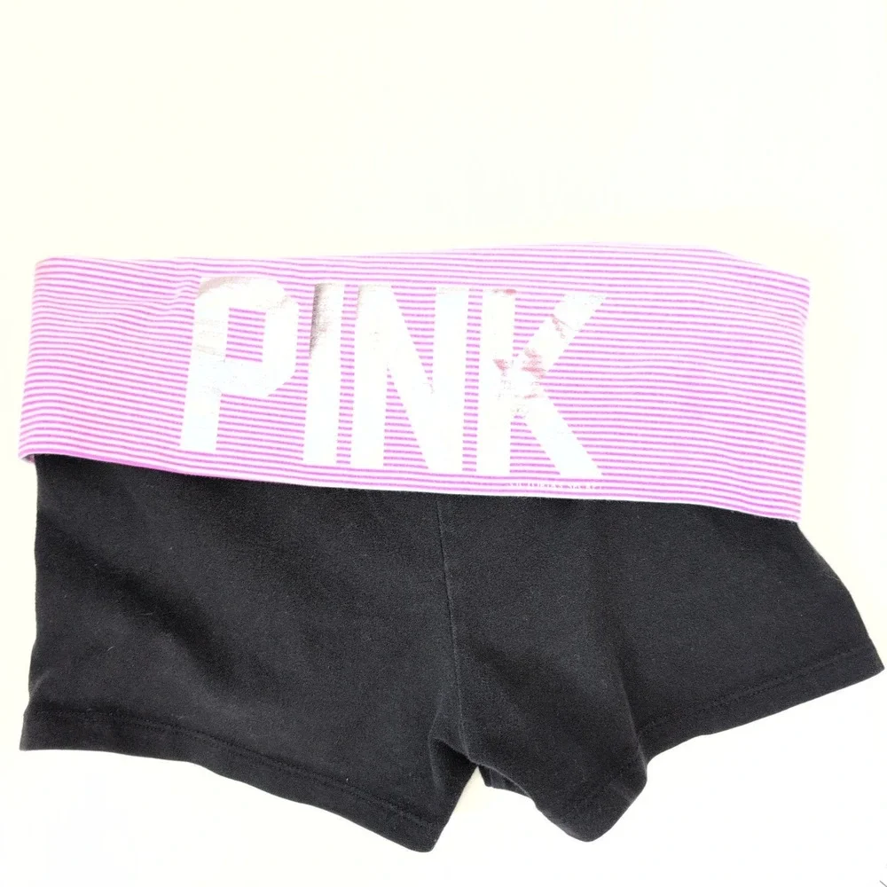 Y2K Victoria's Secret PINK Yoga Shorts Black Pink Foldover Waist XS 2000s VSCO